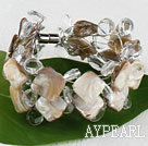 White Crystal and Shell Wire Wrapped Bracelet with Magnetic Clasp
