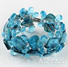 Sea Blue Drop Crystal and Shell Wire Wrapped Bracelet with Magnetic Clasp