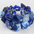Dark Blue Crystal and Shell Wire Wrapped Bracelet with Magnetic Clasp