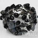 Black Drop Crystal and Shell Wire Wrapped Bracelet with Magnetic Clasp