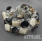 Clear Crystal and Black Brown Shell Wire Wrapped Bracelet with Magnetic Clasp