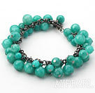 Round Dark Green Candy Jade Bracelet with Metal Chain
