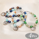 4 pcs Nice Single Strand Multi Color Baroque Freshwater Pearl Bracelet with Tibet Silver Accessory