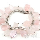 Pink Series Assorted Rose Quartz Bracelet with Bold Style Metal Chain