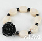 Wholesale elastic white coral black agate  flower bracelet