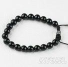 Wholesale 7.5 inches 8mm black agate brecalet with extendable chain