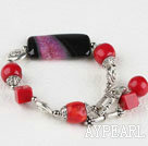 Wholesale red coral and agate bracelet with lovely toggle clasp