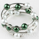 7.5 inches green and white 12mm shell beads bangle wrap bracelet 