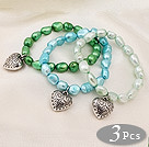 3 pcs Beautiful Multi Color Baroque Freshwater Pearl Bracelet with Heart Accessory