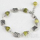 7.5 inches olive jade tibet silver charm bracelet with extendable chain