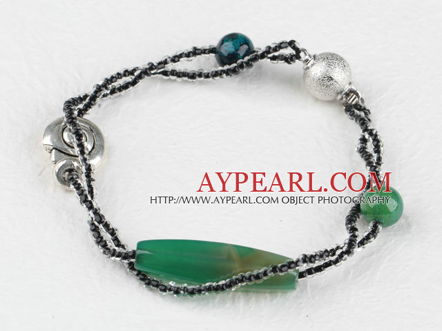 7.5 inches agate and tibet silver charm bracelet