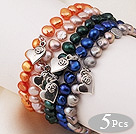 5 pcs Nice Single Strand Patato Shape Multi Color Pearl Bracelet with Heart Accessory