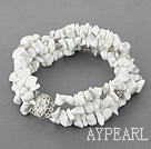Fashion 6-8Mm 3 Strands Howlite Chips Wrap Bangle Bracelet