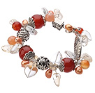 Wholesale Vintage Style Heart Shape Clear Crystal Red Agate Citrine Tibet Silver Accessory Charm Bracelet With Toggle Clasp