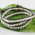 23.6 inches white fresh water pearl wrapped leather bracelet