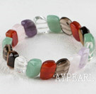 Pitched fillet assorted multi stone elastic bangle bracelet
