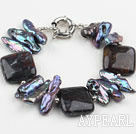 Biwa Pearl and Dragon Blood Stone Bracelet with Moonlight Clasp