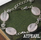 Wholesale Cute style rectangle shape rose quartz bracelet with adjustable chain