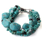 Multi strand assorted multi shape turquoise and crystak bracelet