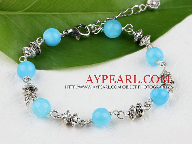 Cute style round kyanite bracelet with lobster clasp