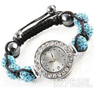 Fashion Style Sky Blue Color Rhinestone Ball Watch Drawstring Bracelet