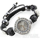 Fashion Style Black and White Color Rhinestone Ball Watch Drawstring Bracelet