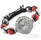 Fashion Style White and Red Color Rhinestone Ball Watch Drawstring Bracelet
