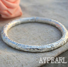 Classic Design Handmade 999 Sterling Silver Thin Bangle Bracelet with Flower Pattern