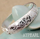 Wide Style Handmade 999 Sterling Silver Bangle Bracelet with Lotus Pattern
