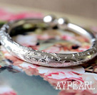Handmade 999 Sterling Silver Bangle Bracelet with Tree Peony Pattern