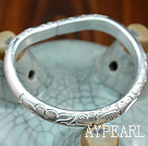 Horse's Hoof Shape Handmade 999 Sterling Silver Bangle Bracelet with Tree Peony Pattern and