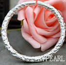 Handmade 999 Sterling Silver Thin Bangle Bracelet with Flower Pattern