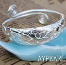 Handmade 999 Sterling Silver Adjustable Bangle Bracelet with Tree Peony