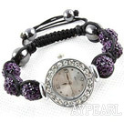 Fashion Style Dark Purple Rhinestone Ball Watch Drawstring Bracelet