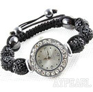 Fashion Style Black Rhinestone Ball Watch Drawstring Bracelet