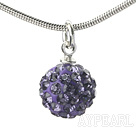 Simple Design Fashion Style Purple Rhinestone Ball Pendant Necklace with Metal Chain