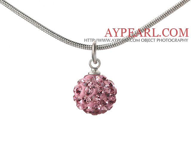 Simple Design Fashion Style Baby Pink Rhinestone Ball Pendant Necklace with Metal Chain