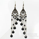 Wholesale Long Style Vintage Style Black Agate Tassel Earrings