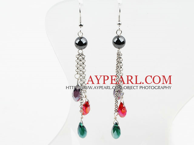 Dangle Style Drop Shape Multi Color Crystal Earrings with Tungsten Steel Stone