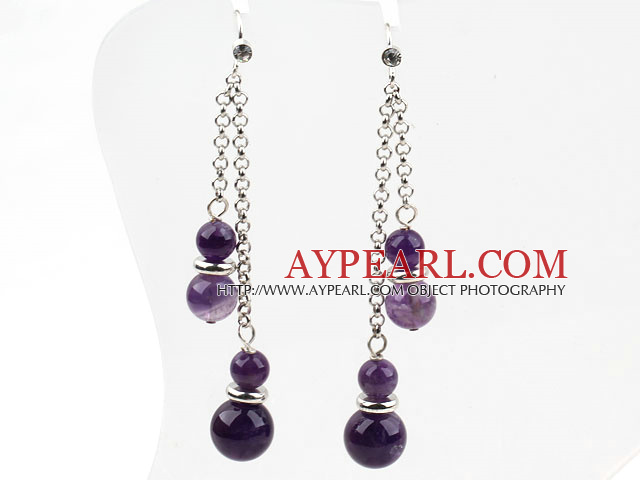 Classic Design Dangle Style Amethyst Long Earrings