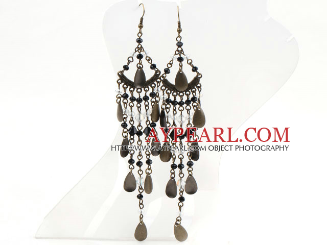 Vintage Style Black and Clear Crystal Long Earrings