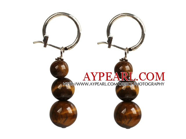 Beautiful Long Style Graduated Tiger Eye Stone Beads Dangle Earrings
