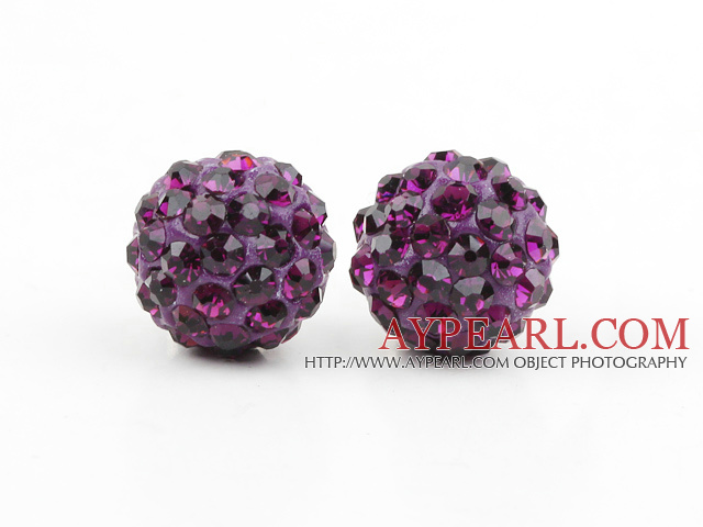 Fashion Style Dark Purple Rhinestone Ball Studs Earrings