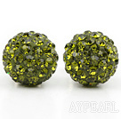 Fashion Style Olive Green Rhinestone Ball Studs Earrings