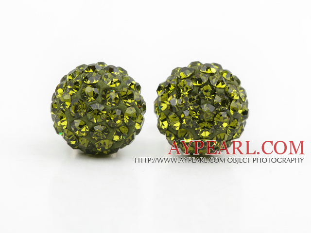 Fashion Style Olive Green Rhinestone Ball Studs Earrings