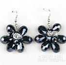 Wholesale Black Crystal and Clear Crystal Flower Shape Earrings