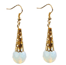 Wholesale Simple Classic Design Round Opal Dangle Earrings With Golden Hook