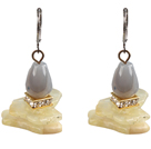 Wholesale Special Fashion Design Irregular Shape Yellow Opal And Grey Agate Dangle Earrings With Lever Back Hook