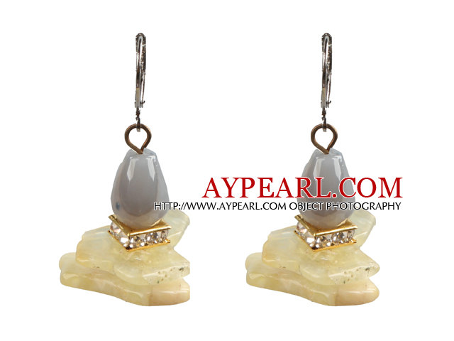 Special Fashion Design Irregular Shape Yellow Opal And Grey Agate Dangle Earrings With Lever Back Hook