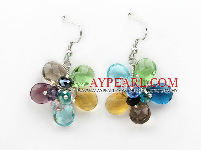 Multi Color Drop Shape Multi Crystal Flower Shape Earrings